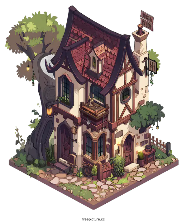 [Transparent Background PNG]Charming Cottage Illustration with a White Exterior