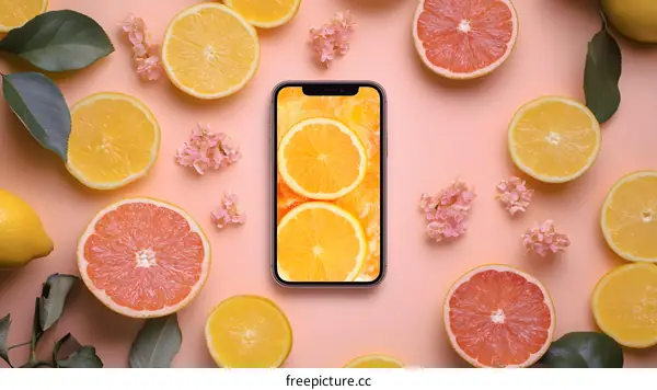 Pink Background With Lemon And Grapefruit Slices