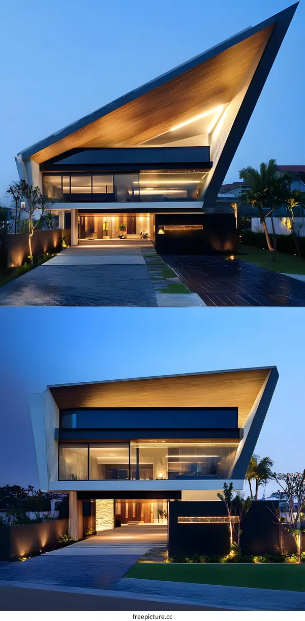 Modern Architecture Design Home with Sharp Angles and a Wooden Roof