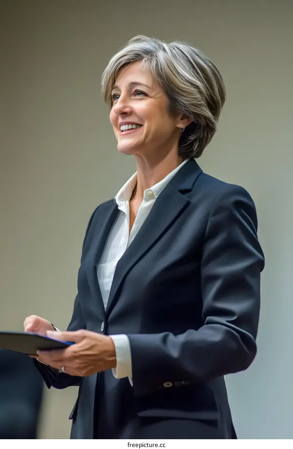 Smiling Businesswoman Giving a Presentation