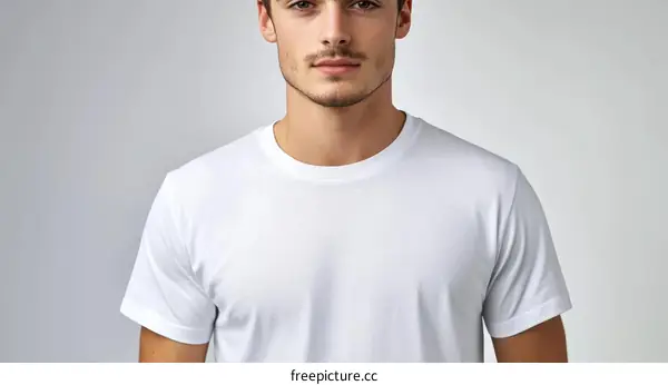 Close-up Caucasian Man in Plain White T-shirt