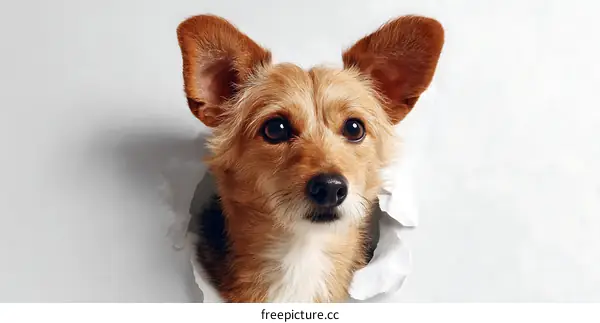 Dog Peeking Through Torn Paper