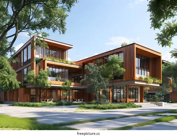 Modern Wooden Architecture Surrounded by Greenery