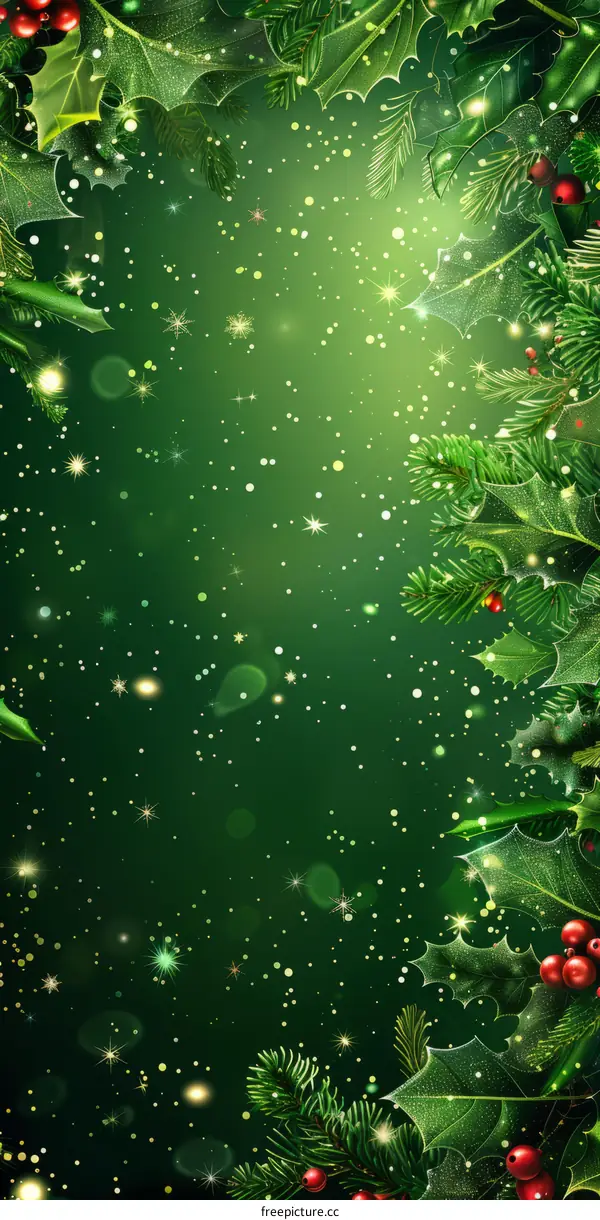Christmas Background with Fir Branches and Berries