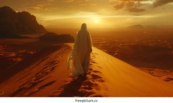 A person walking through the desert