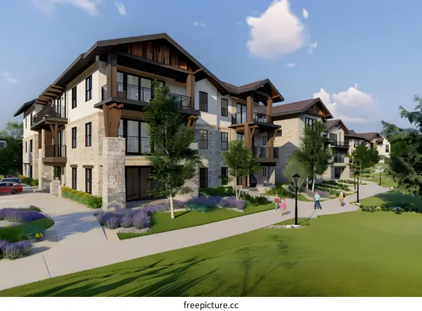 Modern Apartment Building With Stone Exterior