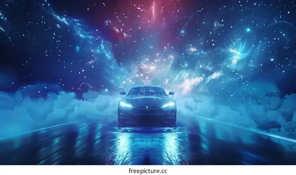 Tesla Model S Plaid on a Dreamy Cosmic Journey
