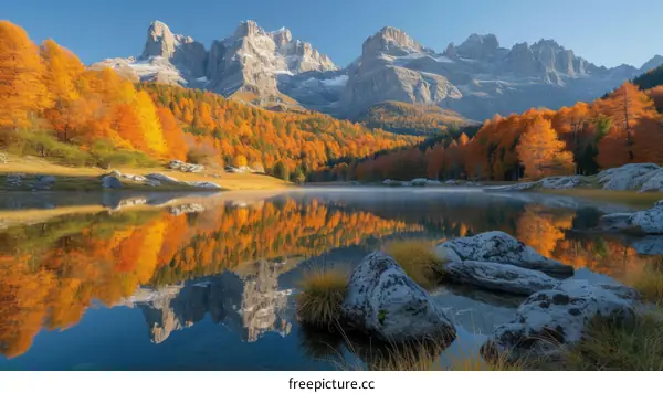 Stunning mountain lake in the fall season