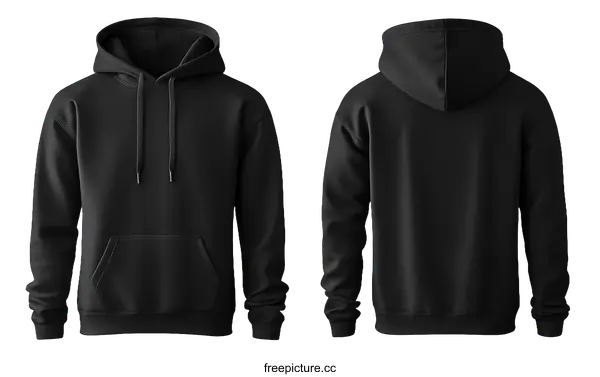 [Transparent Background PNG]Blank Black Hoodie Mockup Front and Back View