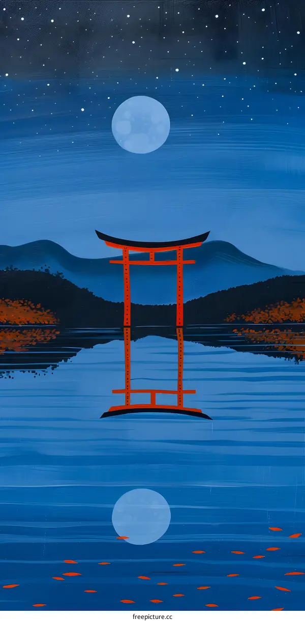 Serene Night at the Torii Gate