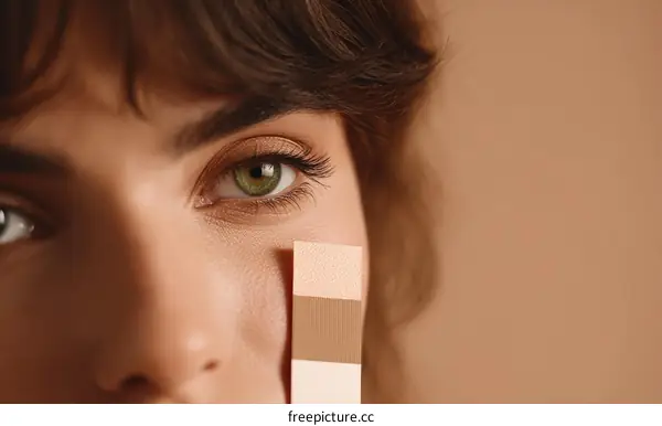 Woman with skin tone color swatches