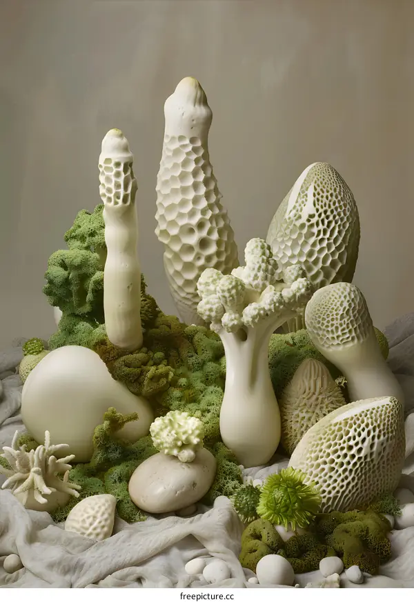 White Ceramic Sculpture With Green Moss