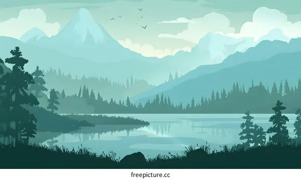 Mountain Lake Landscape Illustration