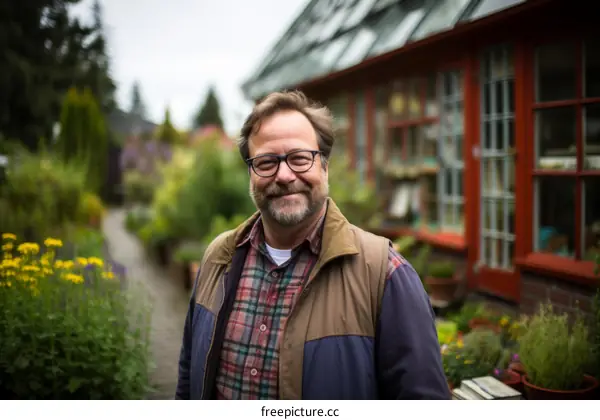 Portrait of a smiling man standing in a garden