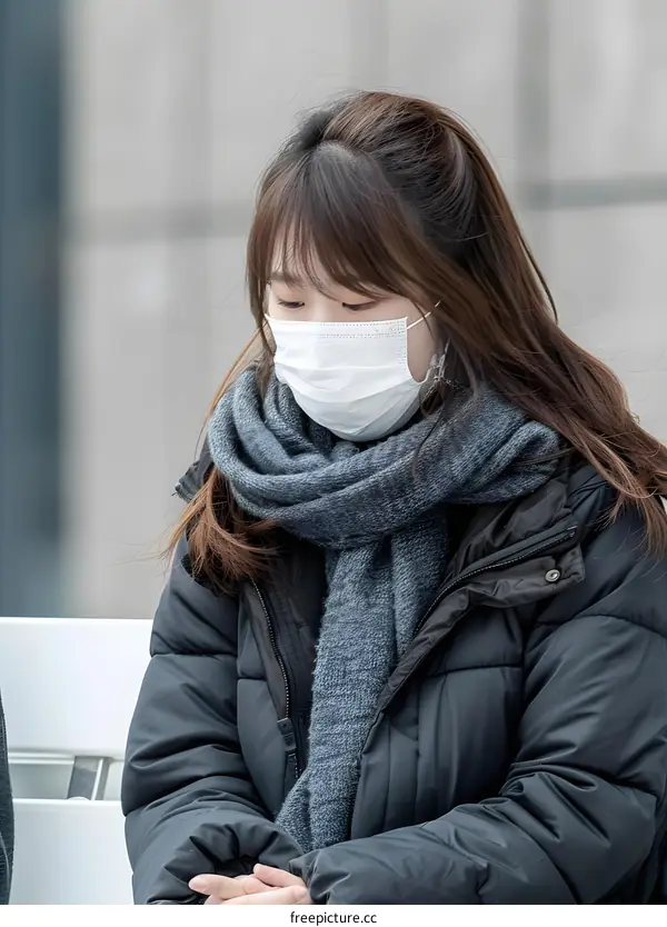 Woman Wearing Face Mask in Winter