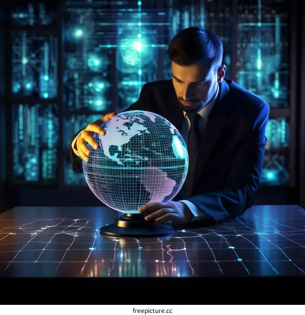 Businessman analyzing global business data
