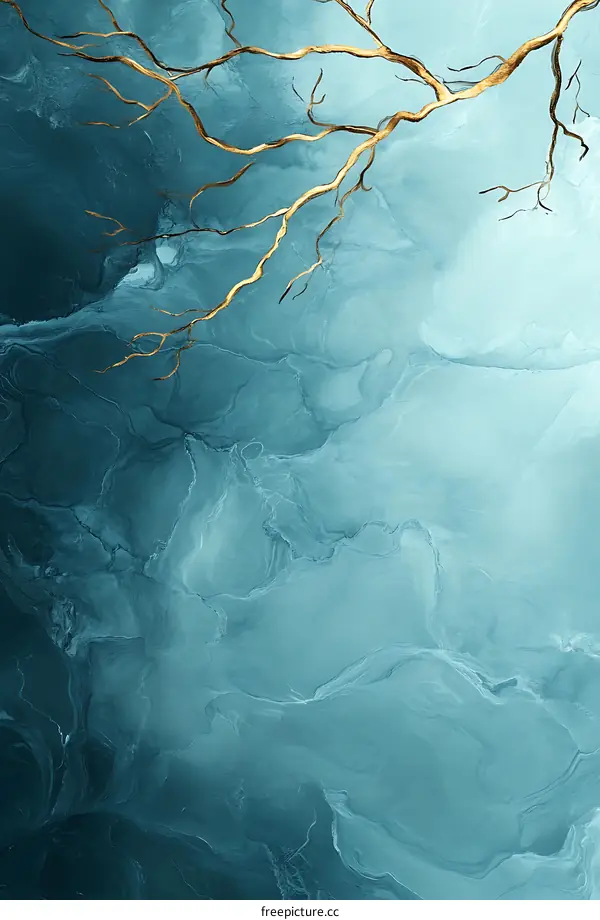 Abstract Blue and Gold Painting with Branches