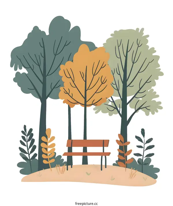 Autumn Park Bench with Trees