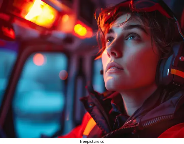 Portrait of a beautiful female pilot in a helicopter