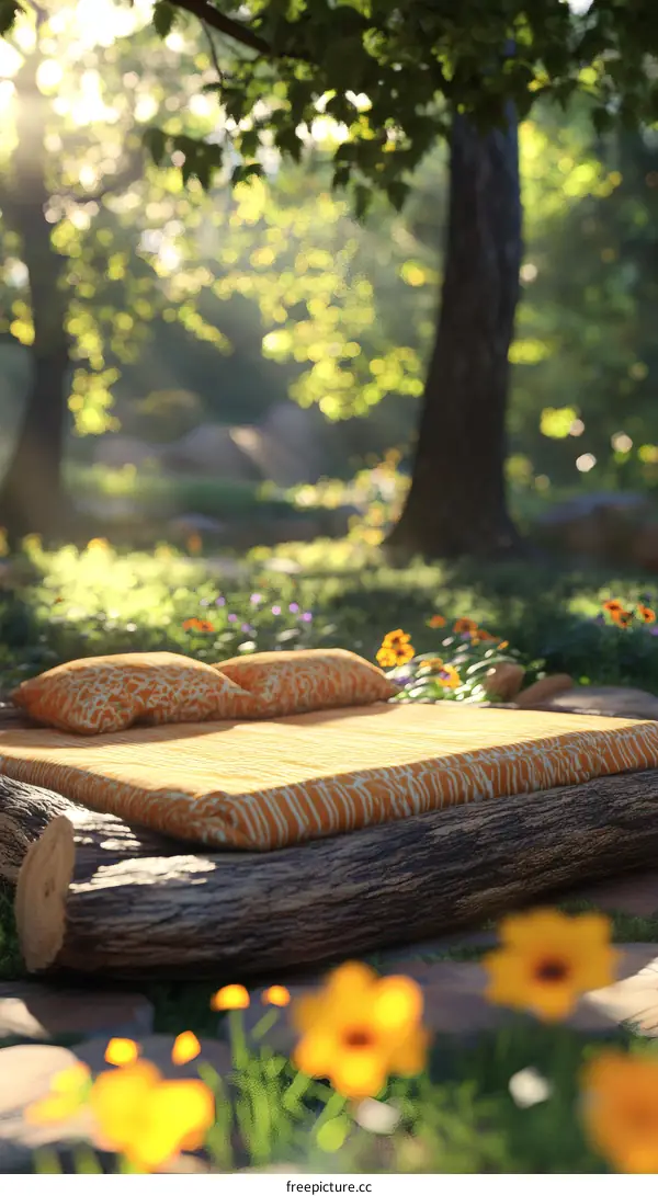 Rustic Outdoor Bed in Sunny Garden Setting