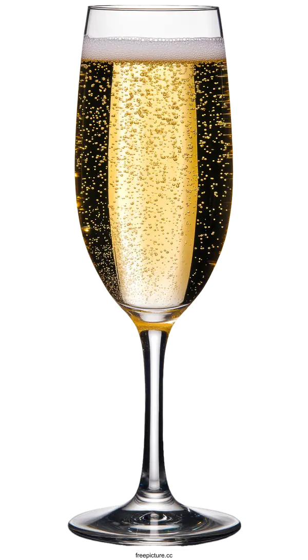[Transparent Background PNG]Champagne Flute Glass with Sparkling Wine