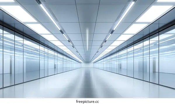 Modern Office Interior Design with Glass Walls and Bright Lights