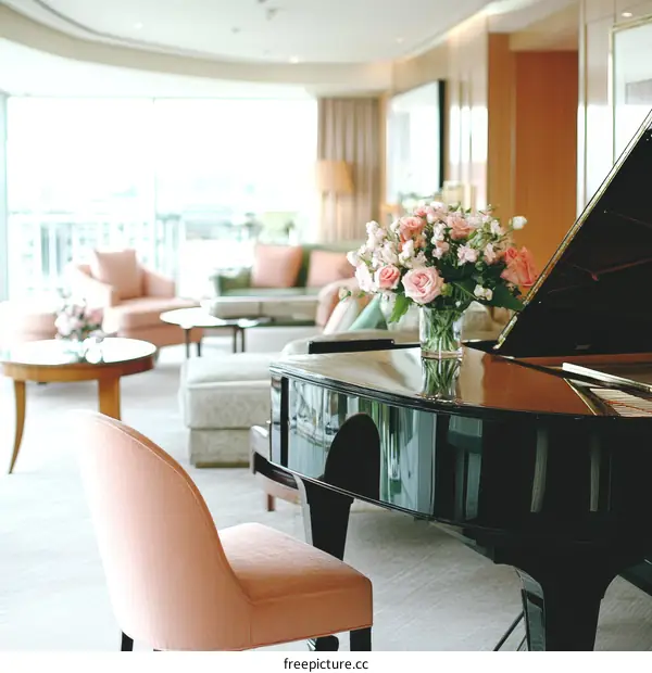 Luxury Hotel Suite Living Room with Piano