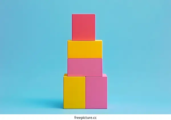 Stack of Colorful Wooden Blocks on Blue Background