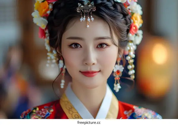 Portrait of a beautiful young Korean woman in traditional dress