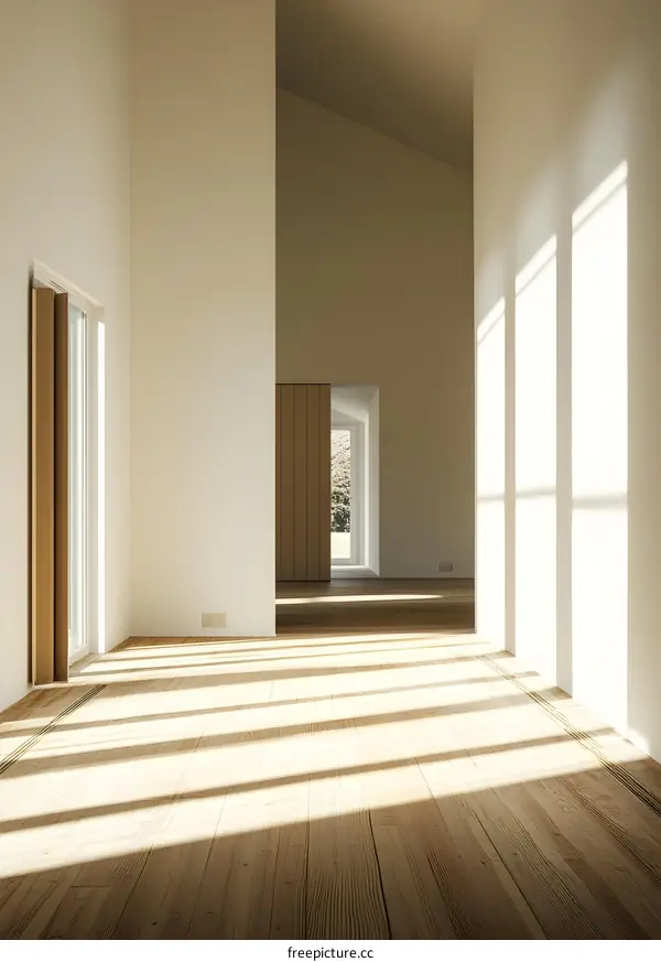 Minimalist Interior Design With Wooden Floor And Sunlight