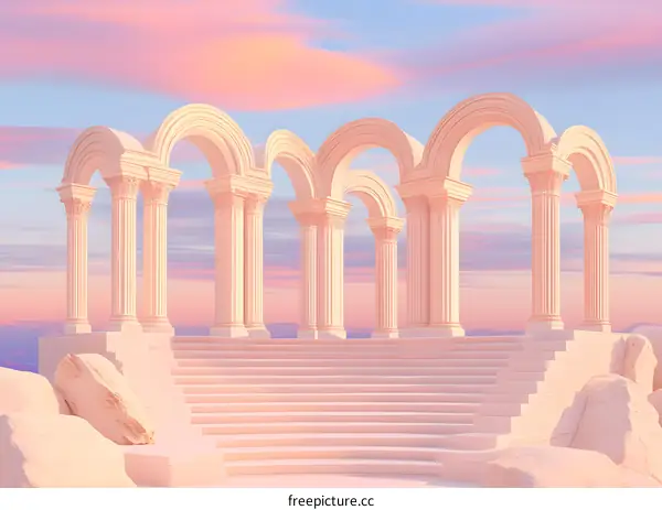 White Arches and Stairs at Sunset