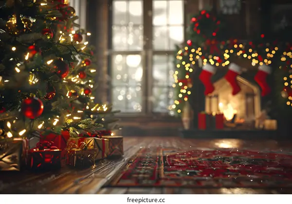 Christmas Tree Decoration Fireplace