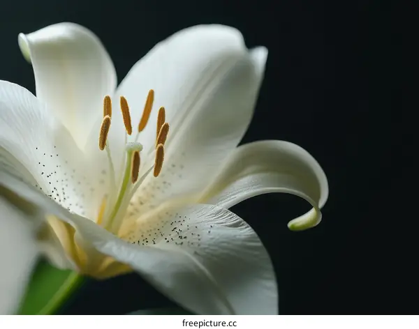 Close-up of a White Lily in Black Background