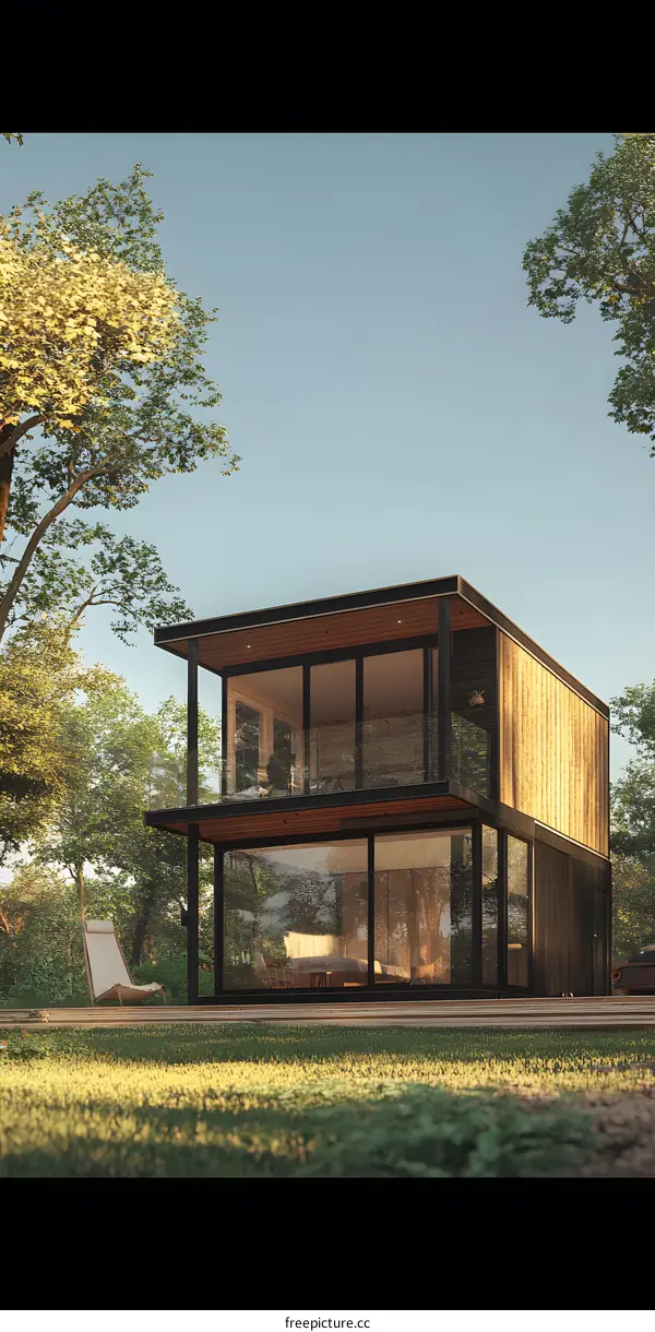 Modern Glass and Wood House in the Woods