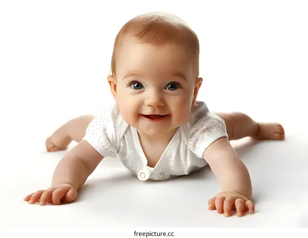 Smiling baby lying on stomach