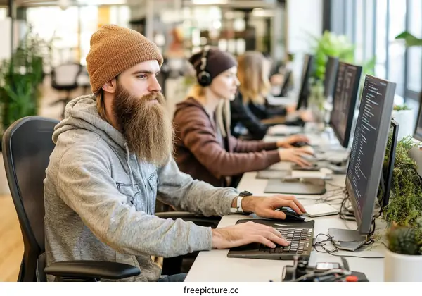 Diverse Team of Programmers in Modern Office