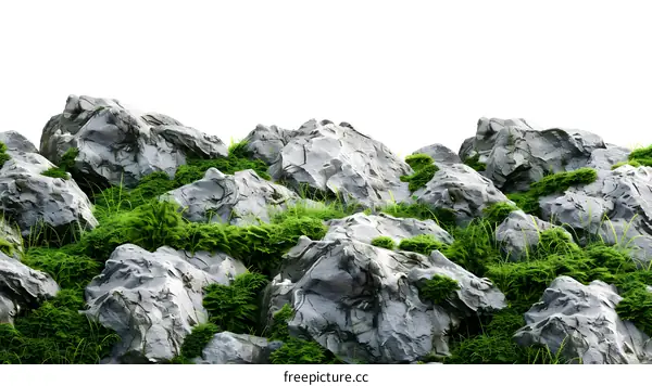 Rocks with Green Moss and Grass