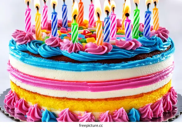 Colorful Birthday Cake with Candles