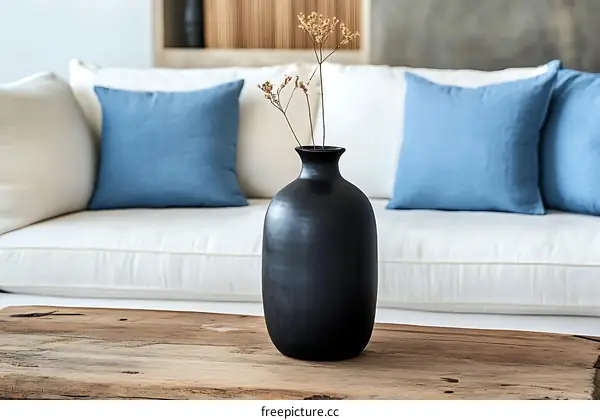 Modern Living Room Decor with a Black Vase