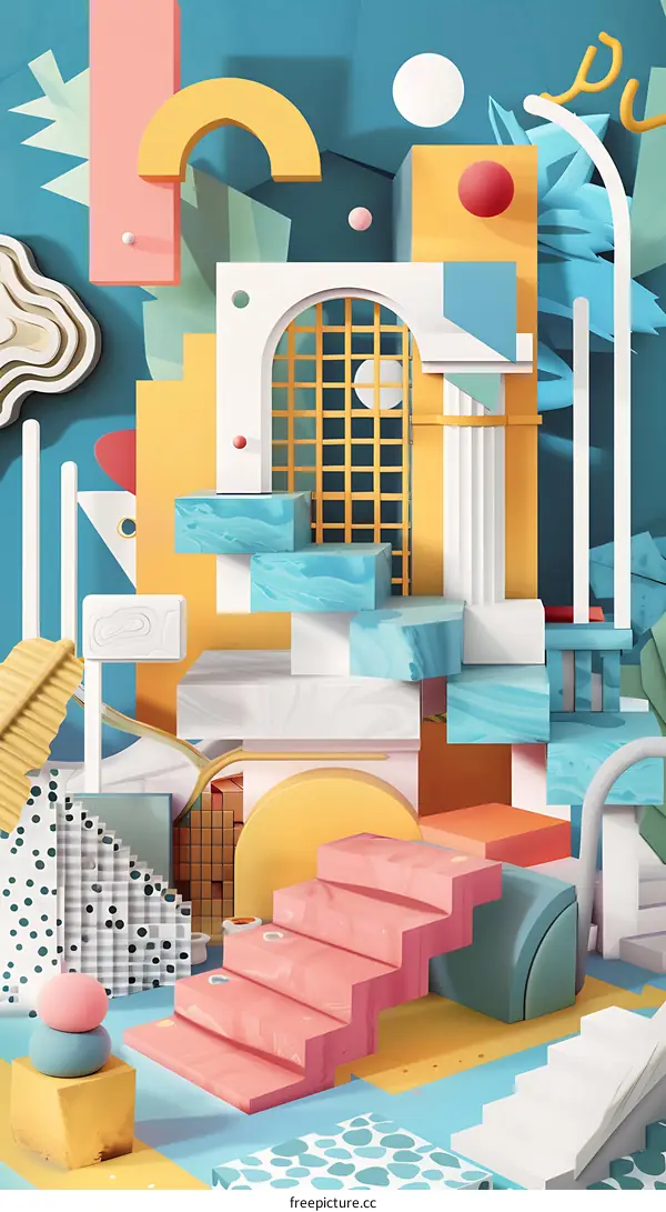 Abstract 3D Geometric Shapes with Blue and Yellow Colors