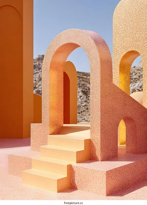 Abstract Archway with Golden Stairs