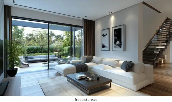 Modern Living Room with Patio View