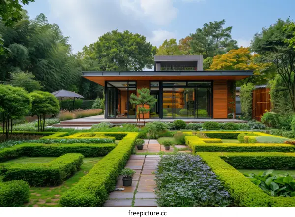 Courtyard House with Modern Interior and Landscaped Garden