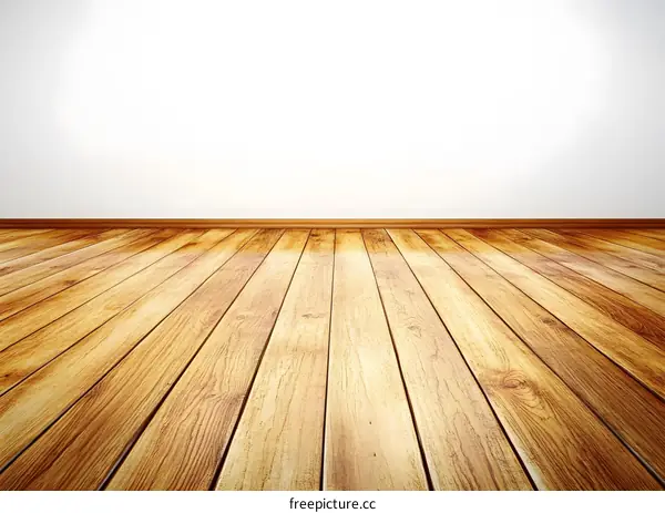 Wooden Floor with White Wall Background