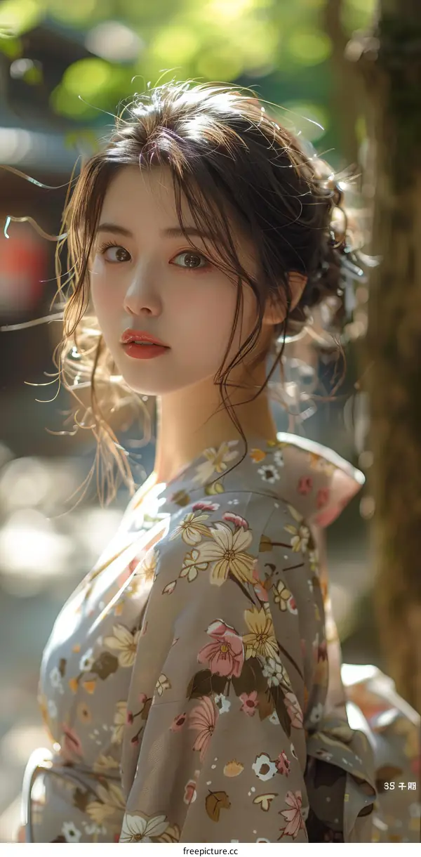 Asian Woman in Traditional Japanese Kimono Portrait