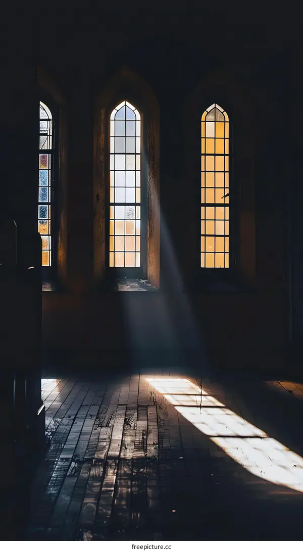 Sunlight Streaming Through Windows in an Old Church