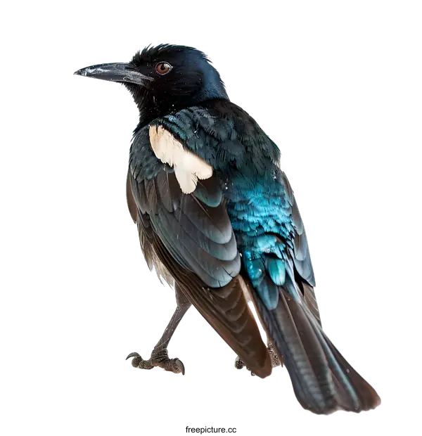 [Transparent Background PNG]Closeup of a Black and Blue Bird with White Feathers