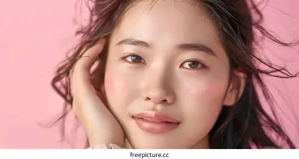 Beautiful Asian Woman With Pink Blush