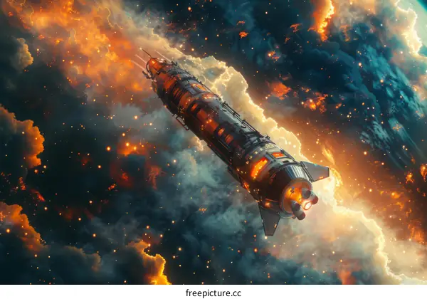 Spaceship Soaring Through a Nebula