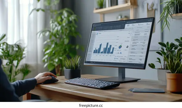 Person Working on Computer with Business Charts